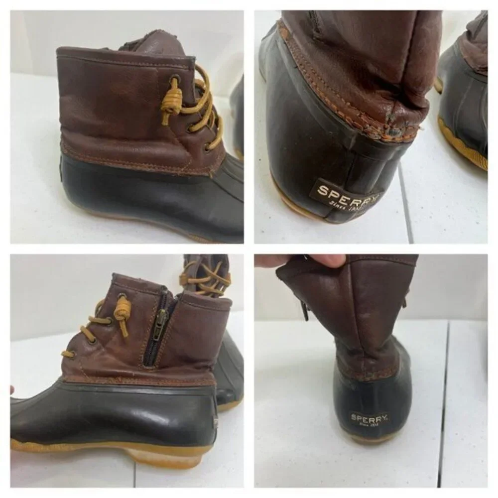 Sperry Saltwater Boot Brown girls‎ 5 Duck Boots Leather Youth Rain Kids